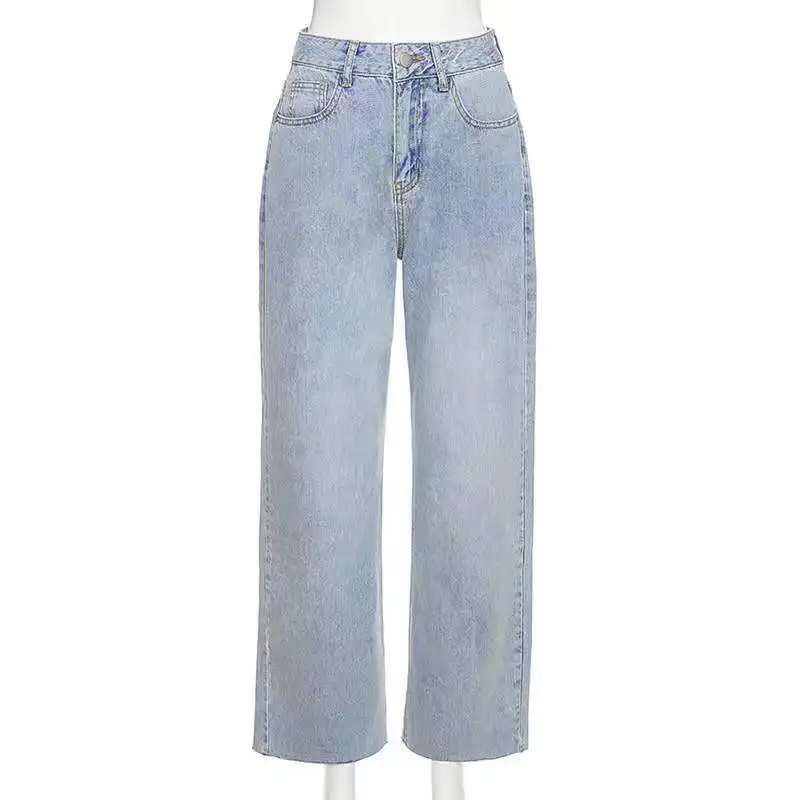 

2021 urban casual fashion versatile high-waist slimming new women's trousers with rough edges design wide-leg jeans
