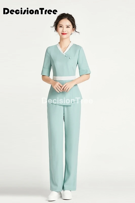 

2021 short sleeve beauty salon female work clothing hotel waiter work clothes sauna foot bath uniforms spa uniform