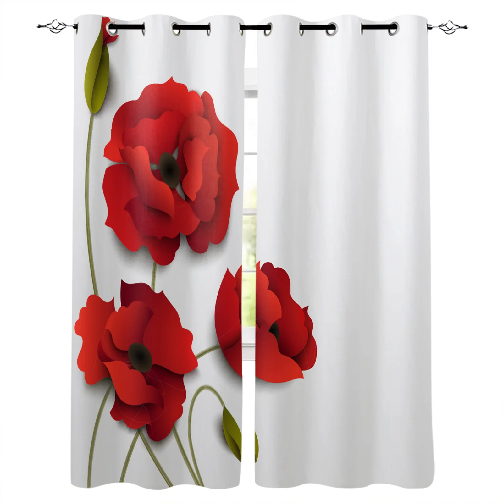

Red Poppy Flower Modern Blackout Curtains For Living Room Bedroom Window Treatment Blinds Drapes Kitchen Curtains
