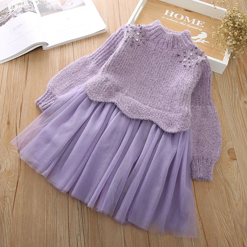 Новинка осенне-зимнее платье для девочек Одежда маленьких свитер вязаная одежда