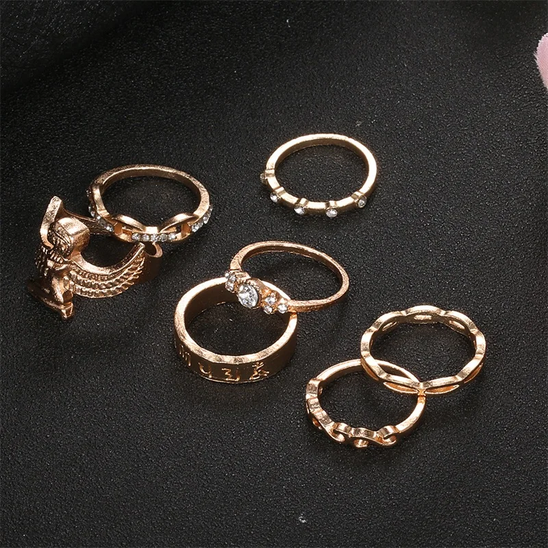 7 шт./компл. женское кольцо с золотыми кристаллами буквами совой геометрический