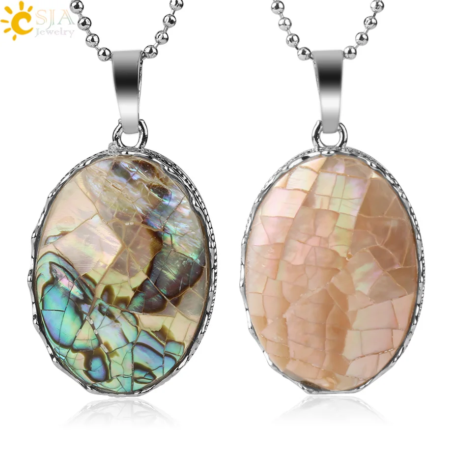 Ожерелье CSJA из натуральной морской ракушки с овальной подвеской Серебряная