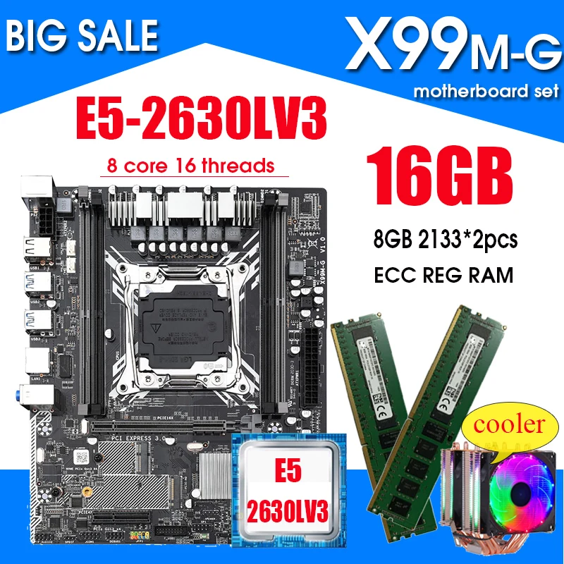 Bestellen X99 Motherboard Set Mit Xeon E5 2630L V3 LGA2011-3 CPU 2X8GB = 16GB 2133MHz DDR4 Speicher NVME M.2 Slot Sechs Kupfer Rohr Kühler