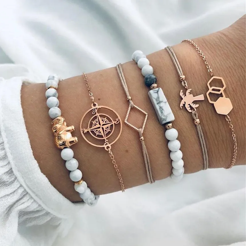 DIEZI богемный слон кокосовое дерево наручный компас наборы для женщин браслеты