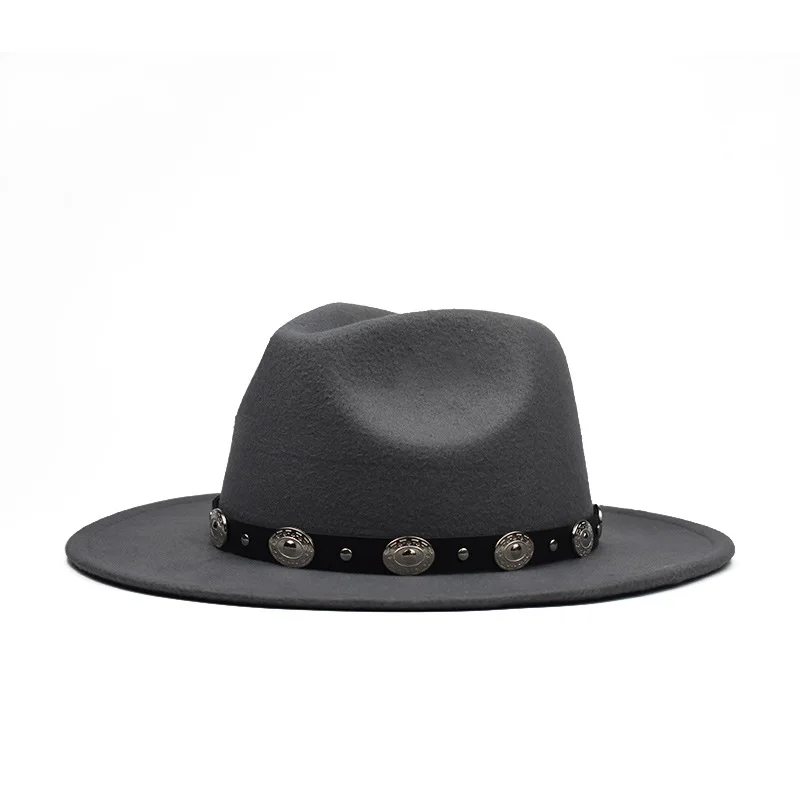 Осень и зима sombrero мелкий Топ fedora Женская шерстяная шапка металлический модный пояс фетровые шапки Мужская шляпа Федора