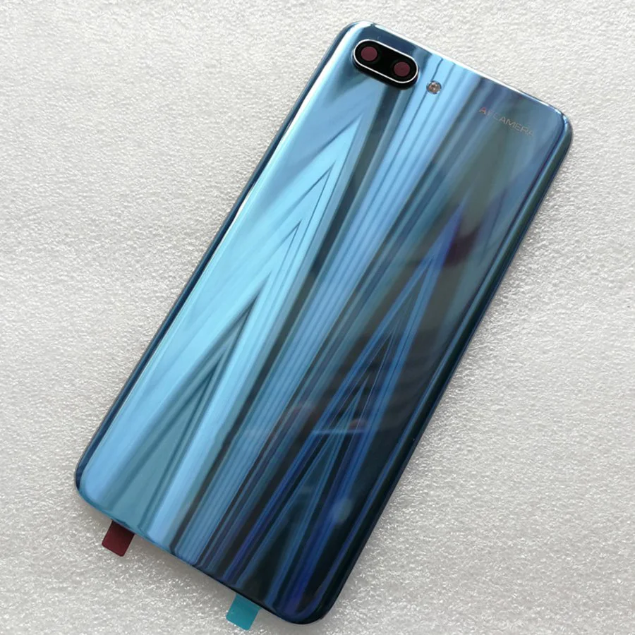 Для huawei Honor 10 крышка батареи задняя крышка Стекло чехол задняя крышка корпуса для huawei Honor 10 крышка батареи с камерой стекло объектив - Цвет: Gray With Lens