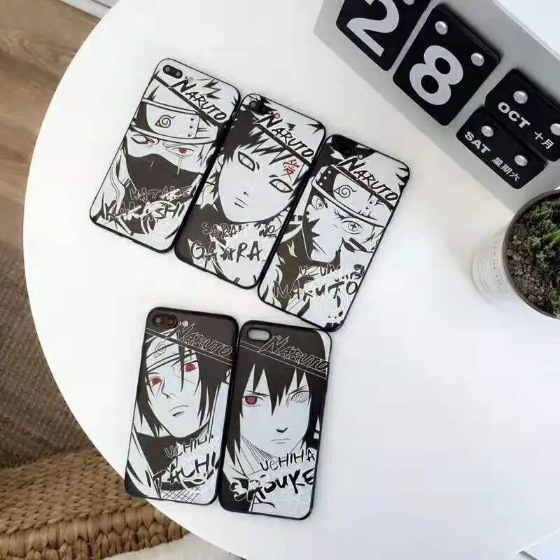 3D Relief Black White ONE PIECE Naruto Sasuke Kakashi Phone Case For iPhone X 8 7 6 6S s Plus XR XS Max Soft Silicone Back Cover |