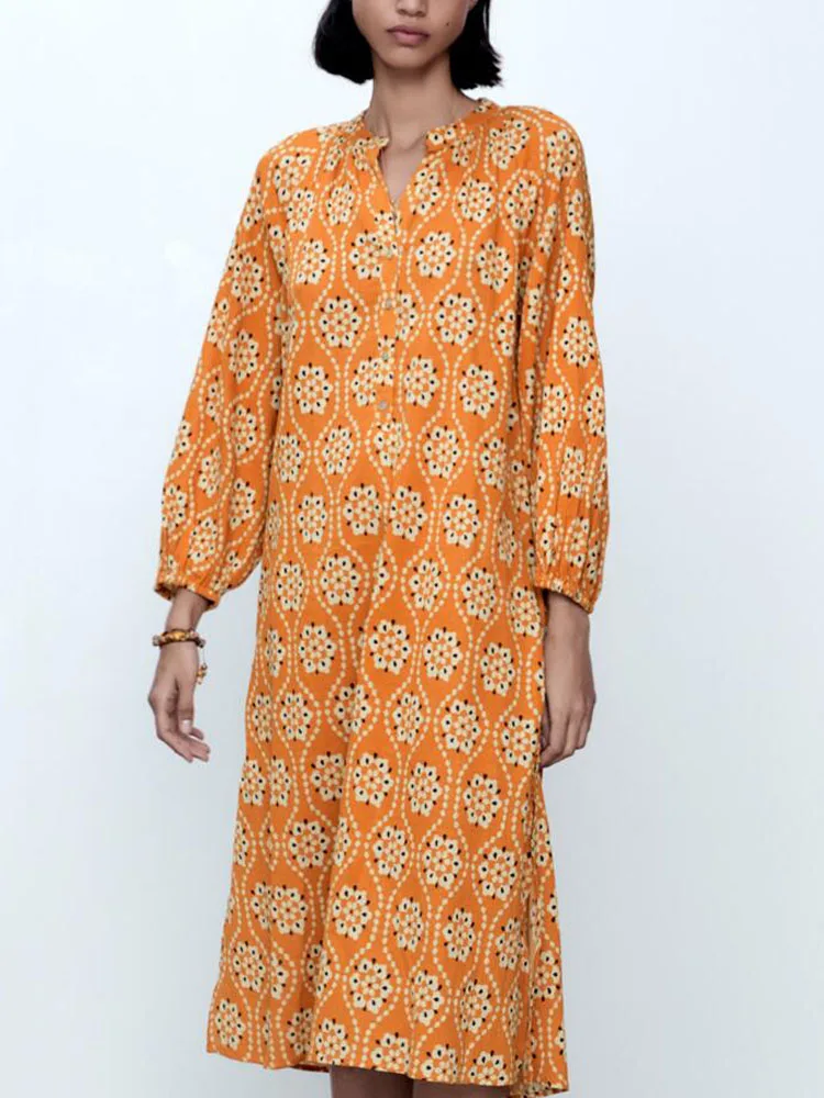 

ZA summer new women's clothing sweet holiday style retro printed midi dress