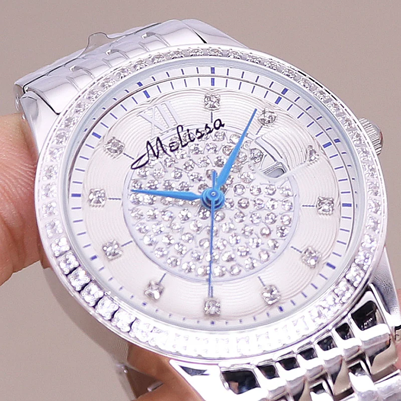 Auto Date Men's Watch Women's Watch Japan Mov Fashion Rhinestone Luxury Couple Clock Crystal Lovers' Watch Gift Melissa Box