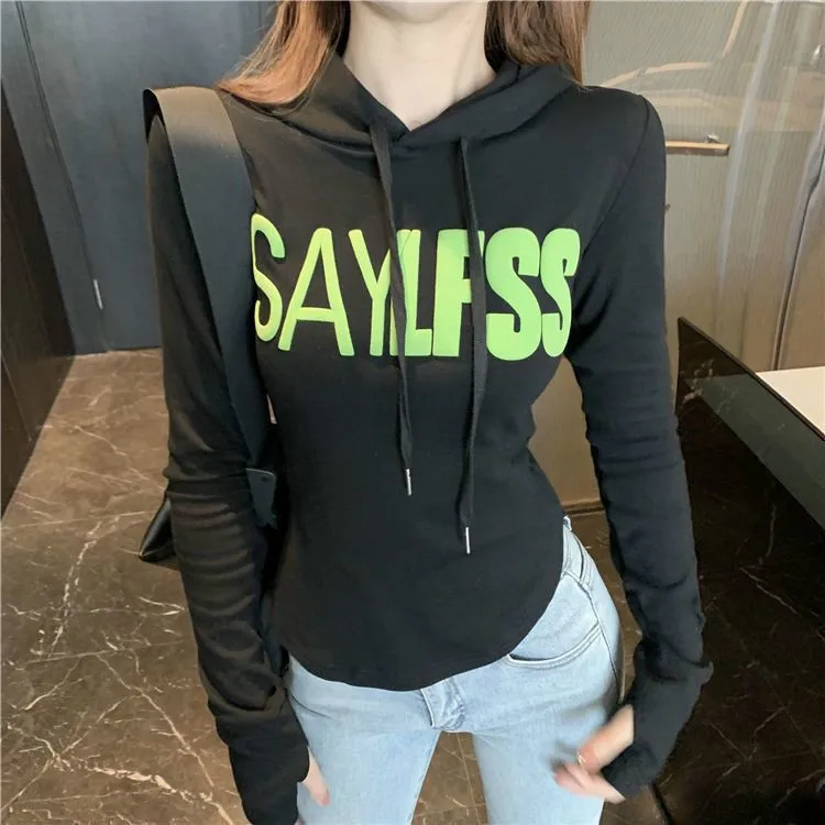 

New Women's Hooded Tops Hip-hop Street Short Hooded T-shirt Tops 2021 Fashion All-match Slim Sweater Girl Hooded Sweatshirt