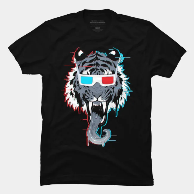 

Summer Fashion Printed men's T-shirt 100% Cotton Tiger Glitch Unique Creative Short Sleeve Graphics