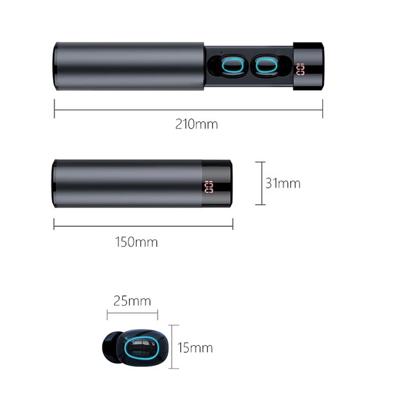 Светодиодный bluetooth-наушник с сенсорным экраном, мини TWS, беспроводные наушники V5.0, 6D, стерео звук, 3500 мА/ч, внешний аккумулятор, IPX6, водонепроницаемые наушники
