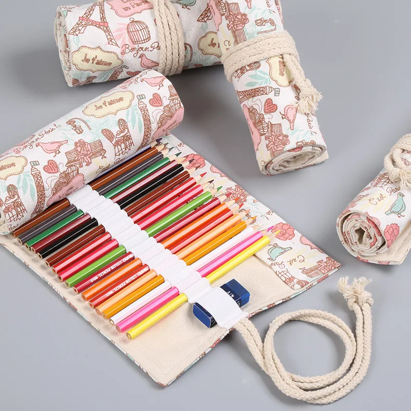 

Multipurpose School Pencil Case Canvas 24/36/48/72 Holes Roll Pencilcase Large Pencil Bag Estuche Escolar Stationery Supplies
