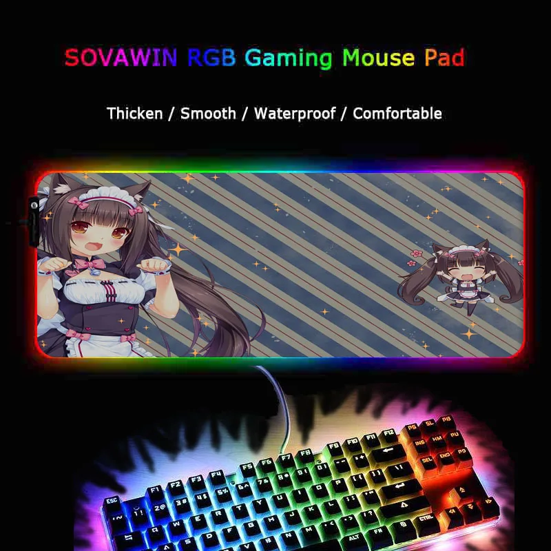 MRGBEST милый аниме для девочек Nekopara RGB большой коврик мыши мягкий светодиодный