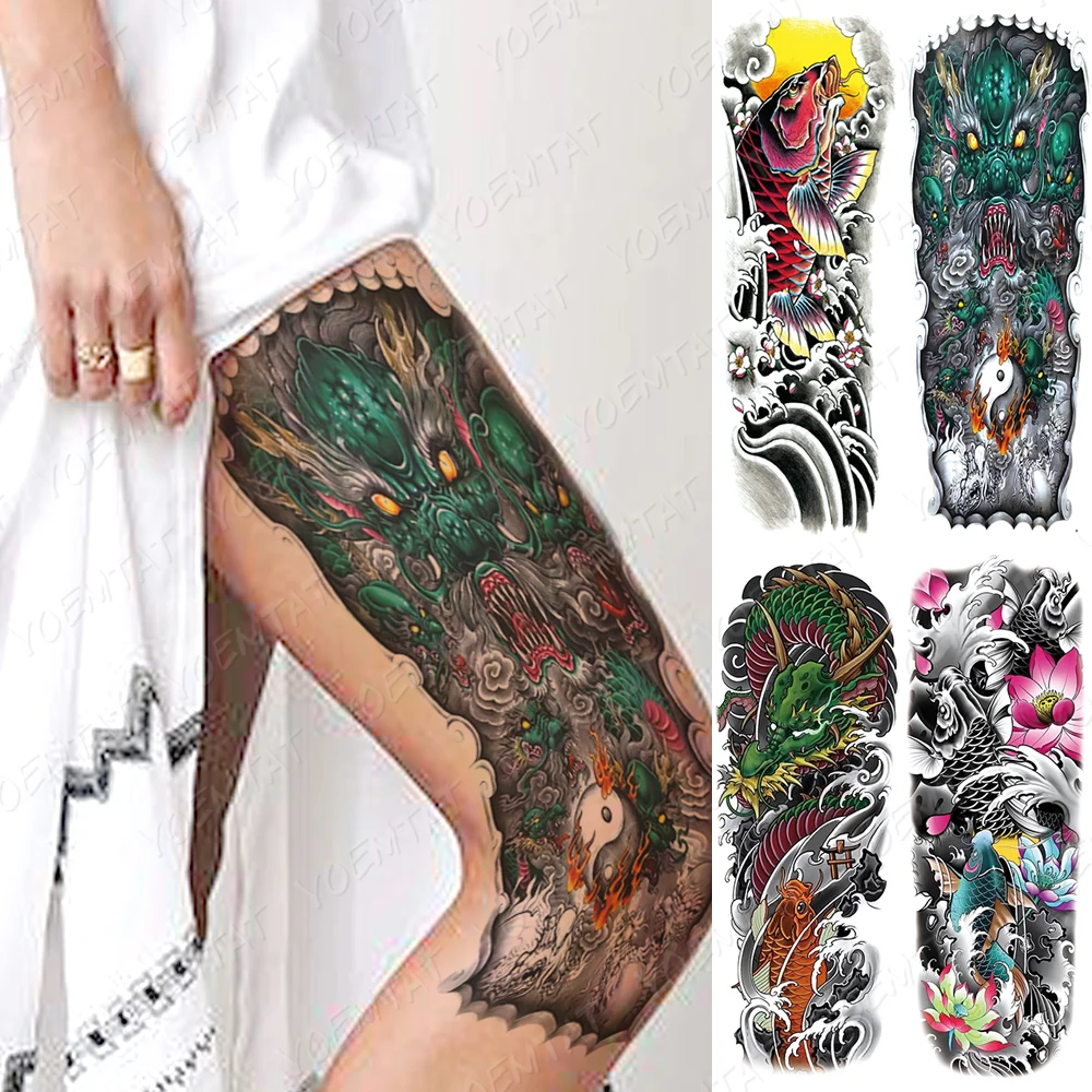 

Waterproof Temporary Full Arm Tattoo Stickers Ink Koi Wave Dragon Lotus Totem Flash Tatoo Female Body Art Fake Sleeve Tatto Male