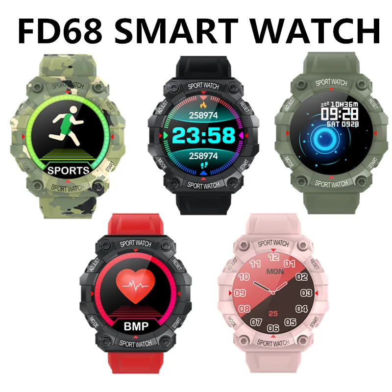 

Sport Pedometer Mileage Calories Fitness Tracker Heart Rate Blood Pressure ip68 Android Band FD68 Smart Watch Smartband PK T500