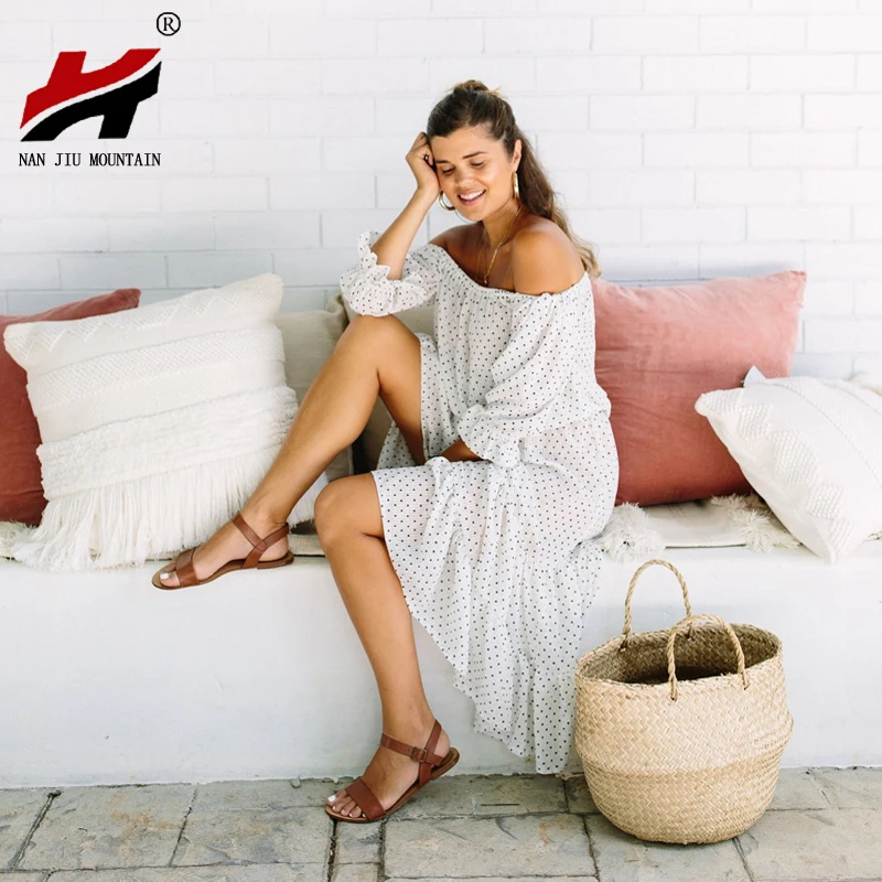 

NAN JIU MOUNTAIN Summer Flat Sandals Women Simple Bright Color Buckle Studded Beach Shoes Plus Size