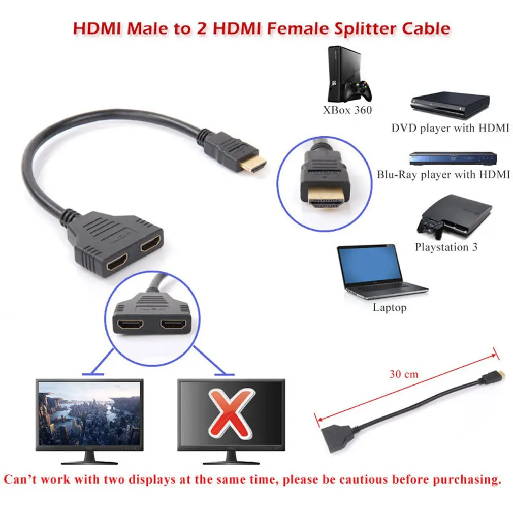 1 в 2 Выход HDMI-совместимый конвертер подключение кабеля шнур двойных порта Y