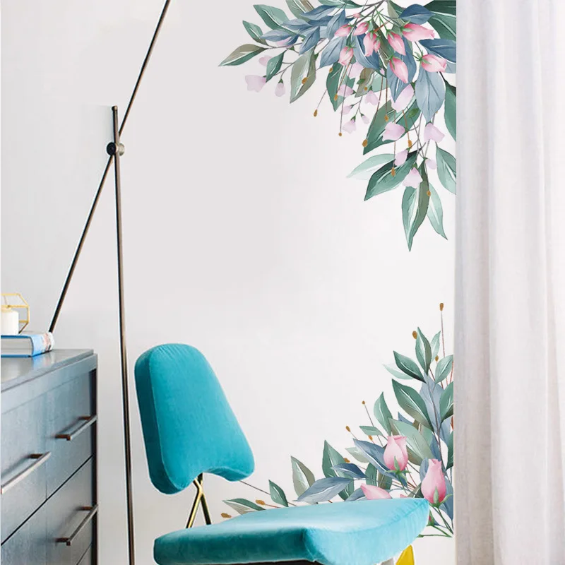 Зеленые листья и цветы наклейки на стену украшение дома спальня гостиная росписи