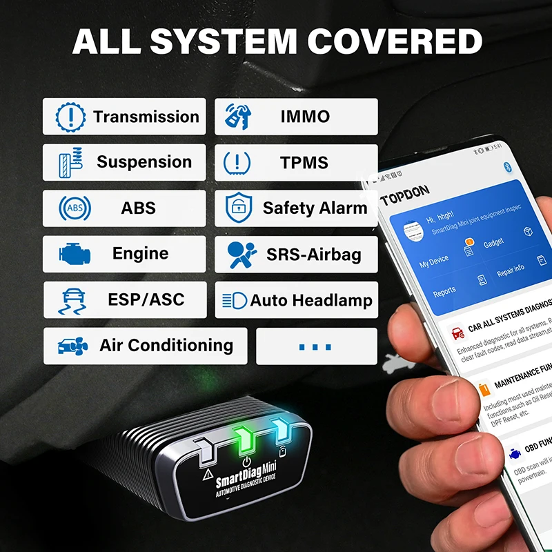 Автомобильный Bluetooth-сканер Topdon SmartDiag диагностический инструмент OBD2 TPMS SRS