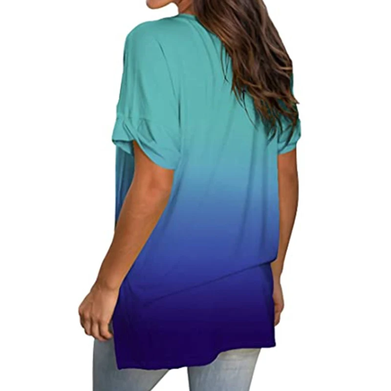 

Loose Floral Print T-Shirt Women V-Neck Slit Short-Sleeved T-Shirt Women'S Large Size Simple Thin T-Shirts Woman 2021 Summer New
