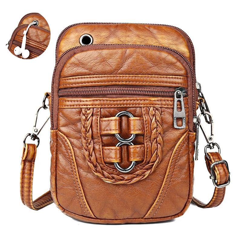 

women's bags Retro soft pu leather Shoulder bag mini mobile phone bag for women messenger bags multi-layer purse bag Handbag