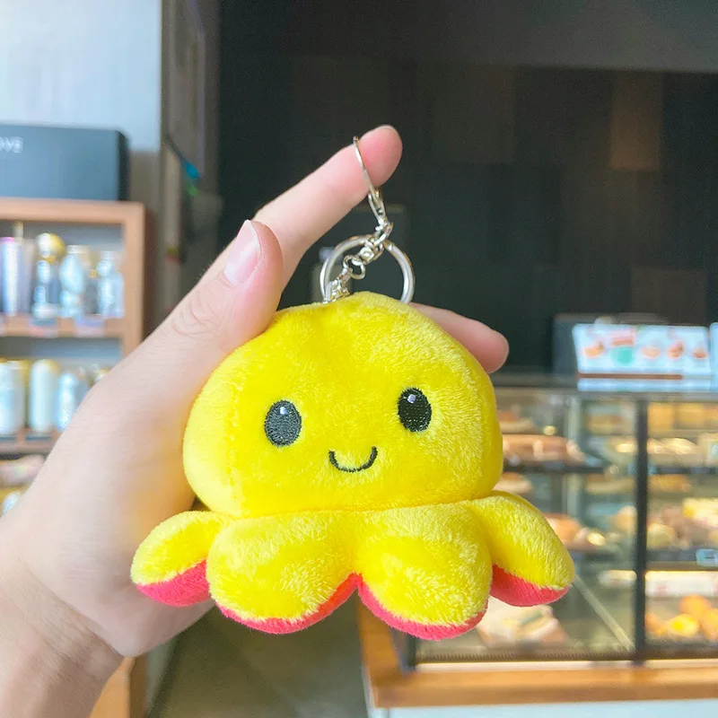 

Hot Octopus Keychain Fashion Stuffed Two Sides Octopus Keyring Turn Over Bag Pendant Plush Animal Children Best Gift Keychains