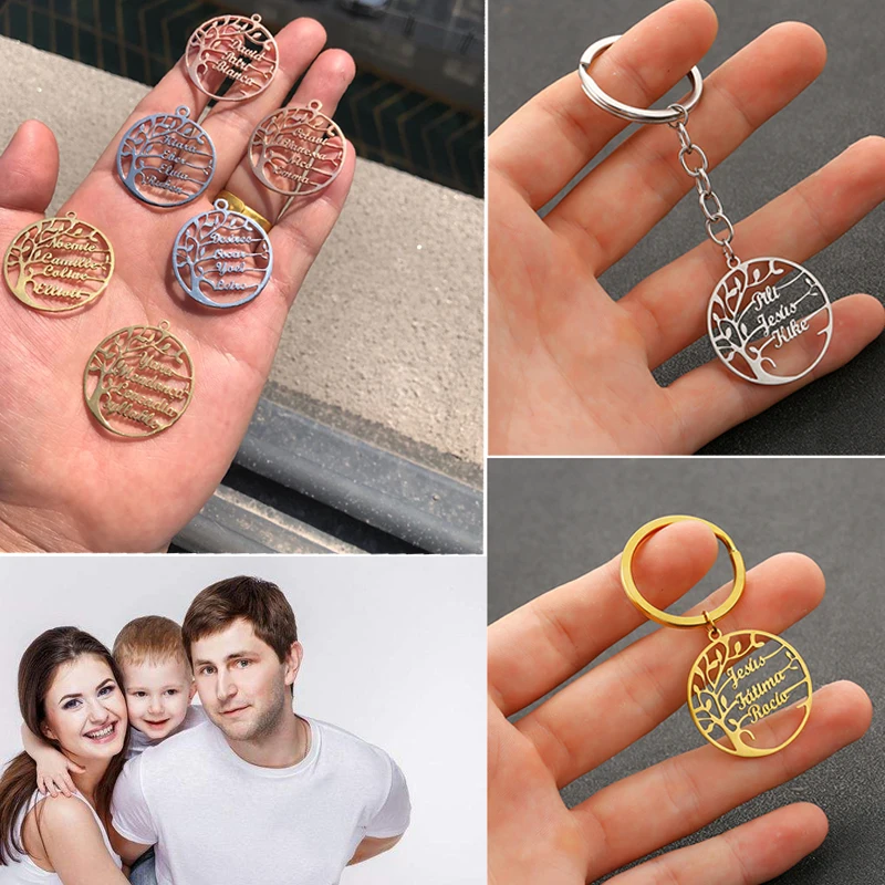 Персонализированные Древо жизни пользовательское имя брелок Нержавеющая сталь