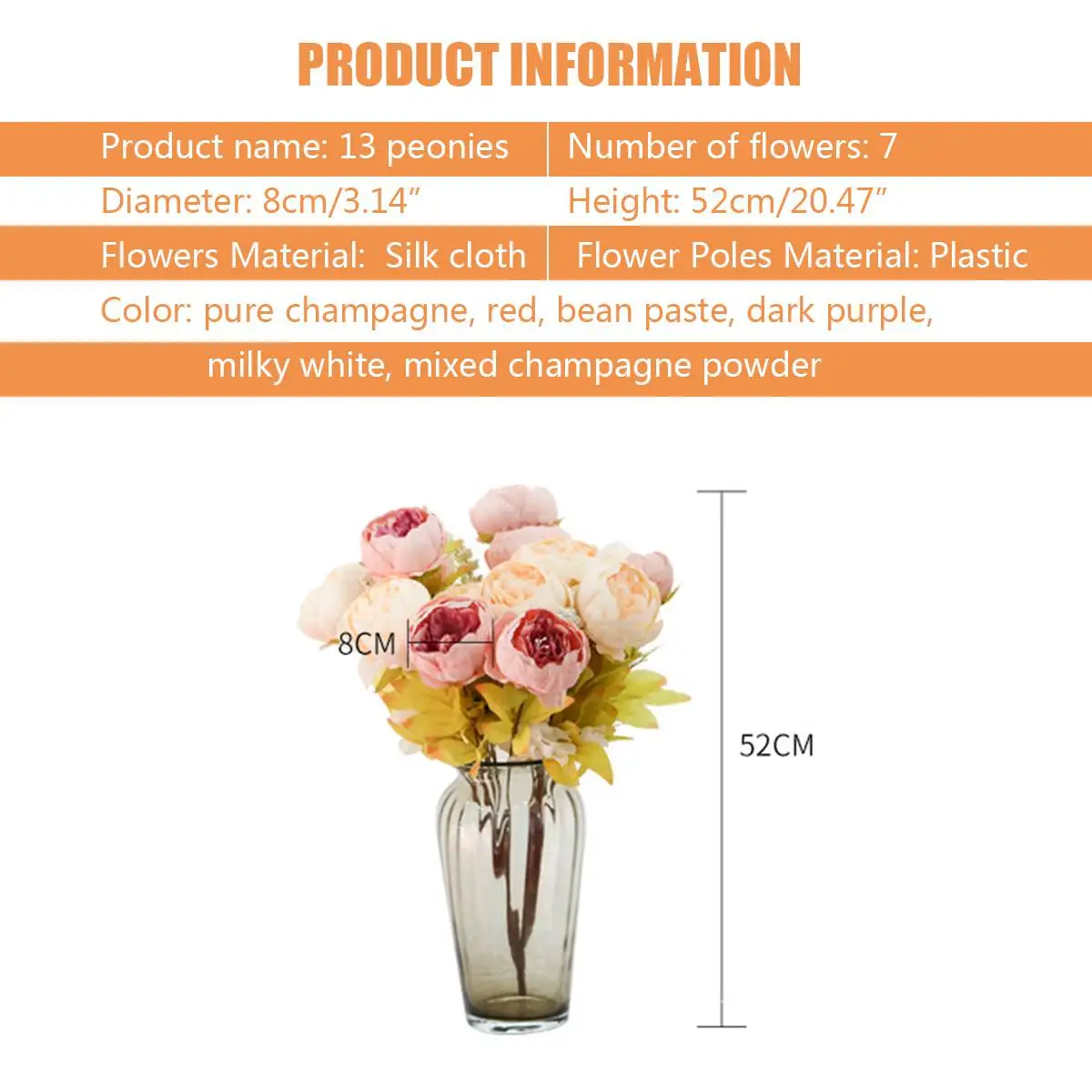 

13Pcs/Bouquet Artificial Dried Peony Flowers Home Garden Festive Party Supplies Wedding Artificial Decoration Flower Arrangement