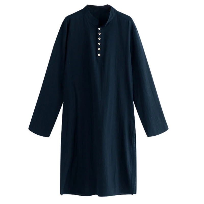 

Men Muslim Kurta T-Shirt Long Sleeve Buttons Stand Collar Kaftan Blouse Robe Top