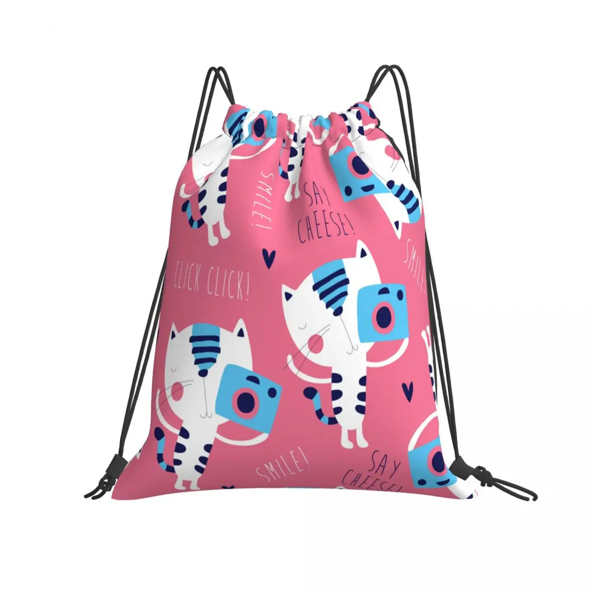 

Сумка на шнурке с милым мультяшным котом и камерой, складная сумка для тренажерного зала, рюкзак для фитнеса, похода, кемпинга, плавания, спо...