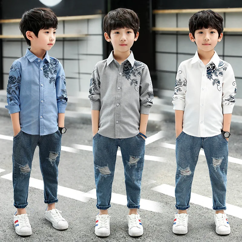 

Casual Baby Boy Shirts Long Sleeve Children Blouse Floral Print Kids Shirt Tops Boys Costume Outfits Boys School Uniforms Shirt