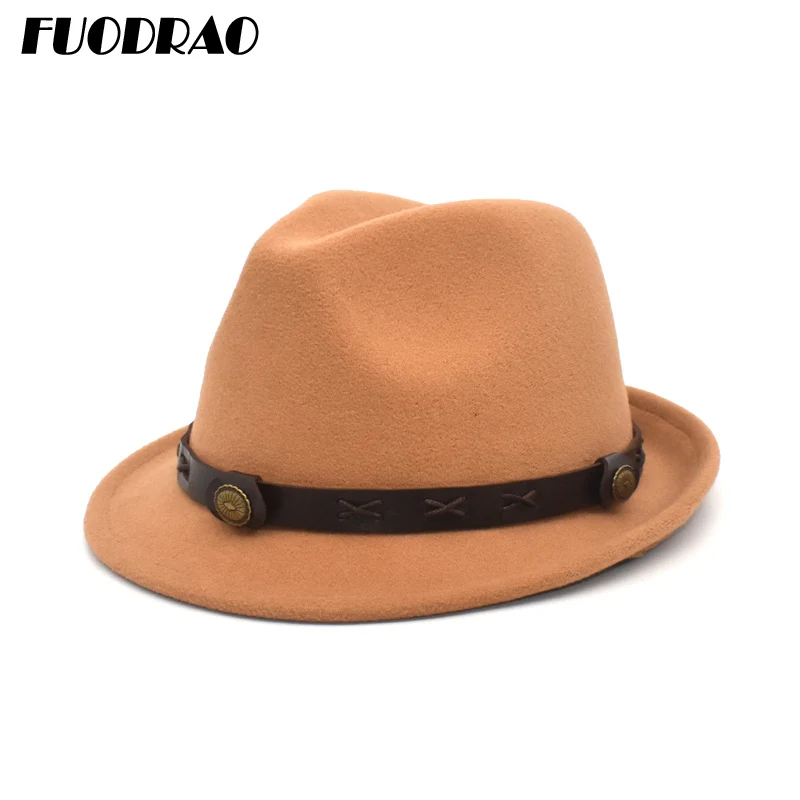 

Женские и мужские фетровые шляпы FUODRAO, модная шапка джаз, летняя, весенняя, черная шапка из смешанной шерсти, Уличная Повседневная шапка F92