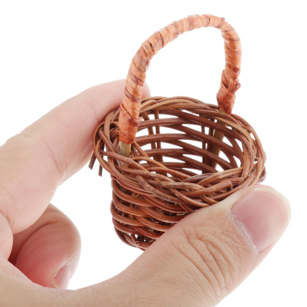 1:12 Dolls House Rattan Basket With Handle Simulation Furniture Fairy Garden |
