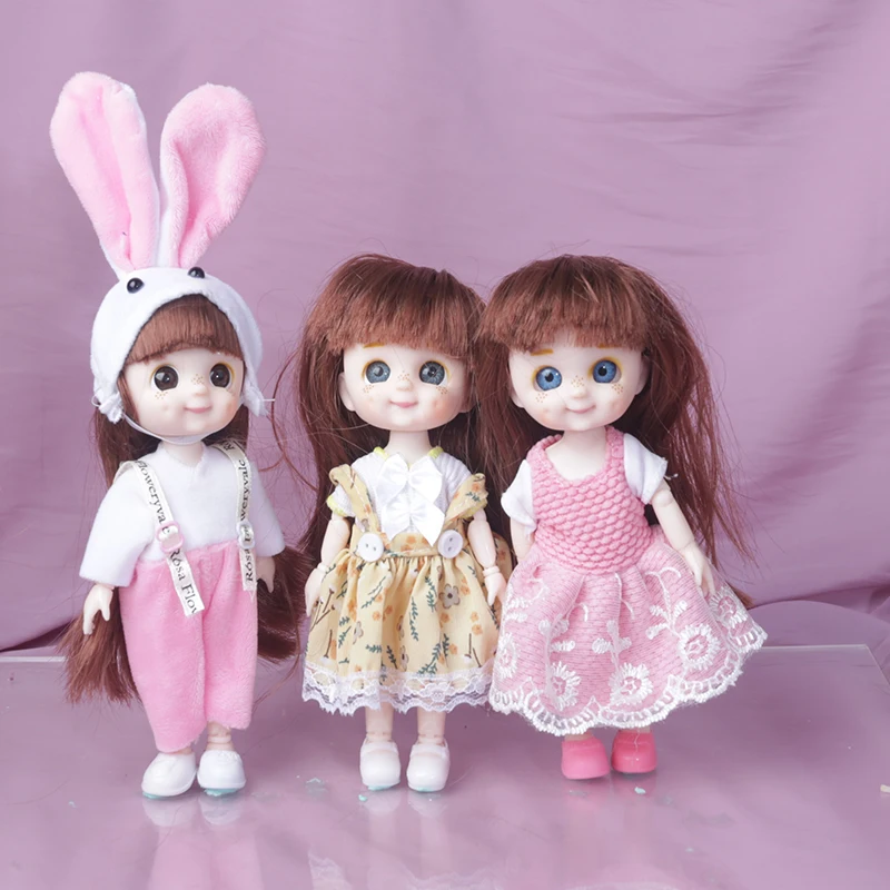 Blue Eyes 16cm BJD Doll 13 Moveable Joint Dolls Gray Little Girl Muilt-type Dress Make Up Toy Girls Gift |