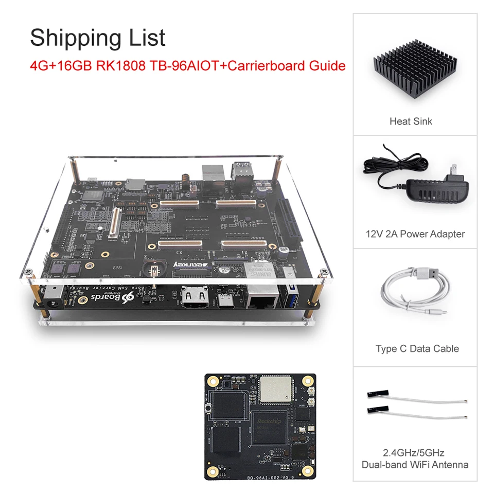 Комплект 6 96 плат Rockchip RK1808 Linux Developer Kit для низкомощного встроенного искусственного интеллекта, встроенный NPU и Gigabit Ethernet - Комплект: Комплект 6