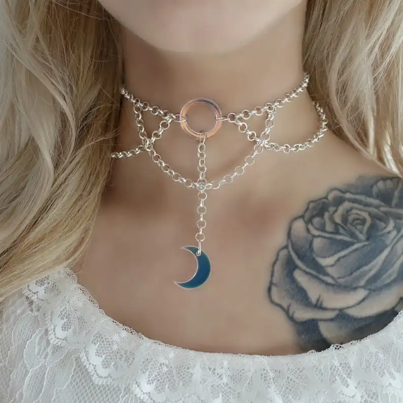 

Iridescent Moon O Ring Choker Chain Iridescent Choker Necklace