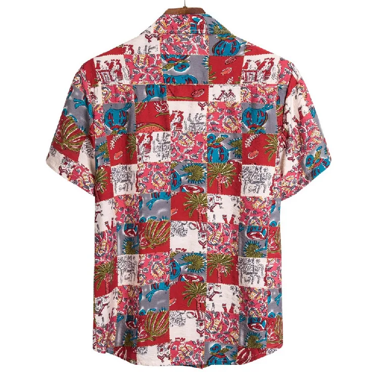 Рубашка мужская с коротким рукавом и воротником стойкой свободная повседневная