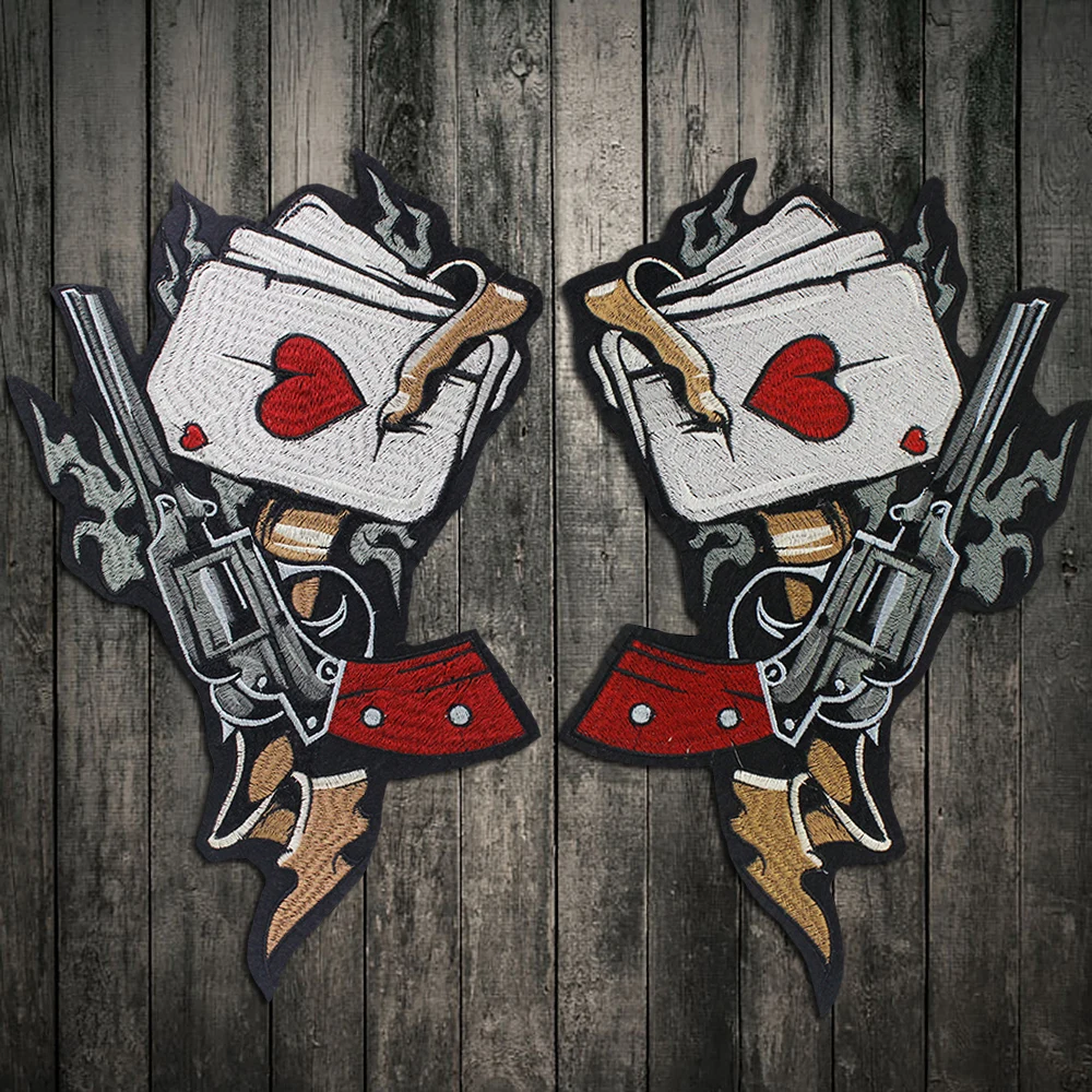 Вышивка пистолет игральные карты патчи железные на большой Байкерская одежда