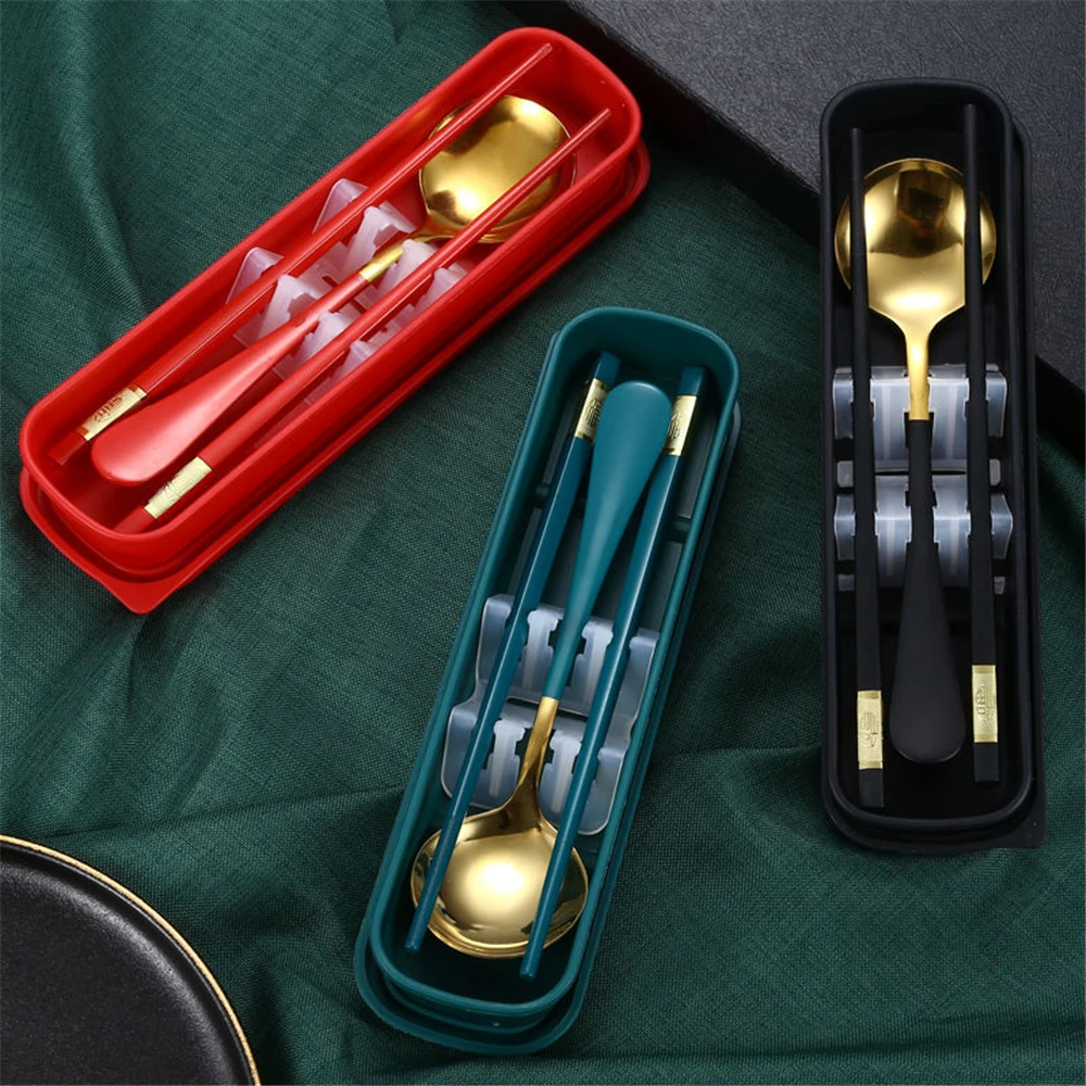 

Student Portable Stainless Steel Tableware Three-piece Adult Chopsticks Spoon Set Office Worker Spoon Fork Chopsticks Set