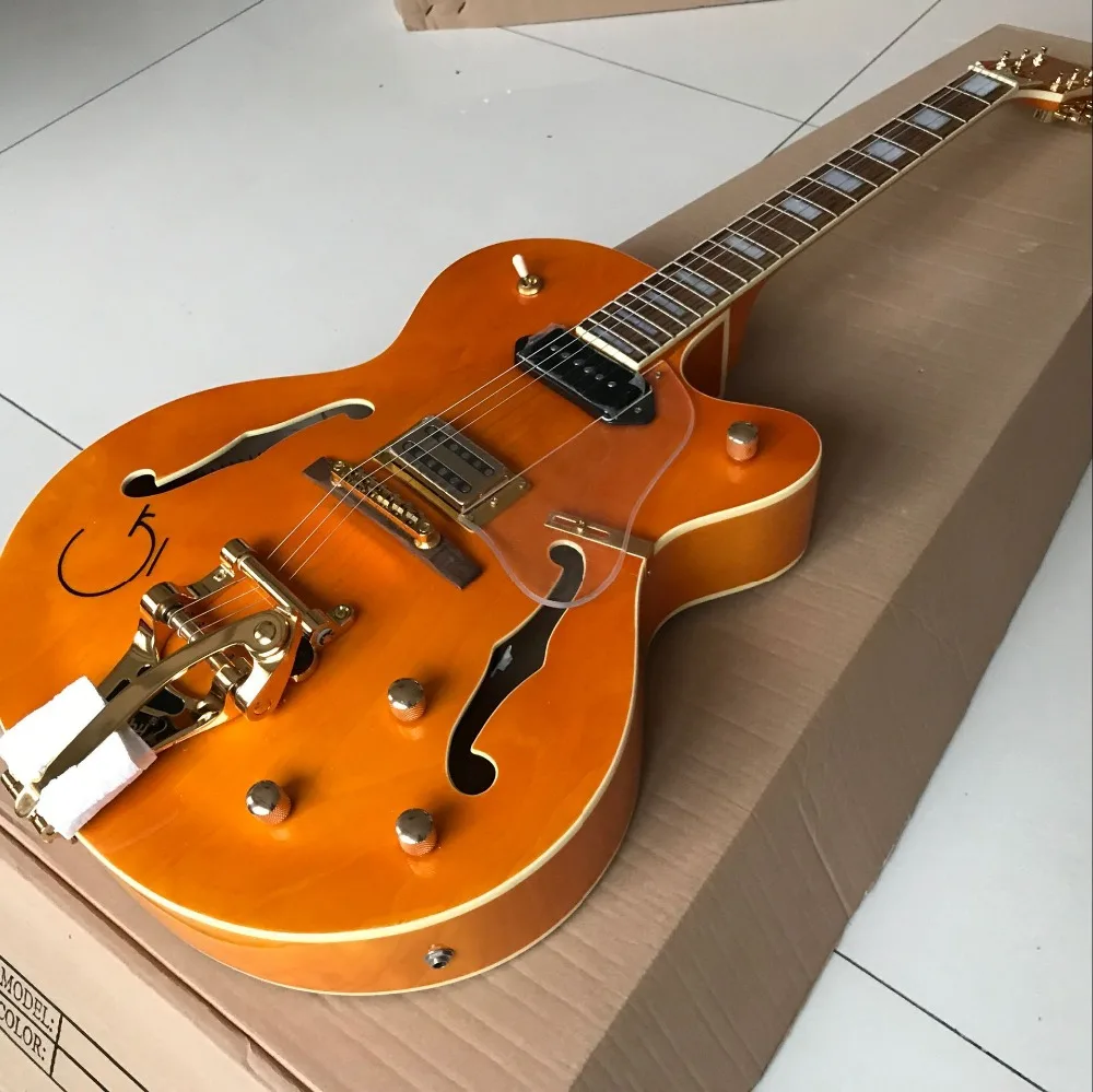 

Custom shop.F hollow body jazz electric guitar,orange color jazz guitarra,Rosewood fingerboard Custom gitaar.