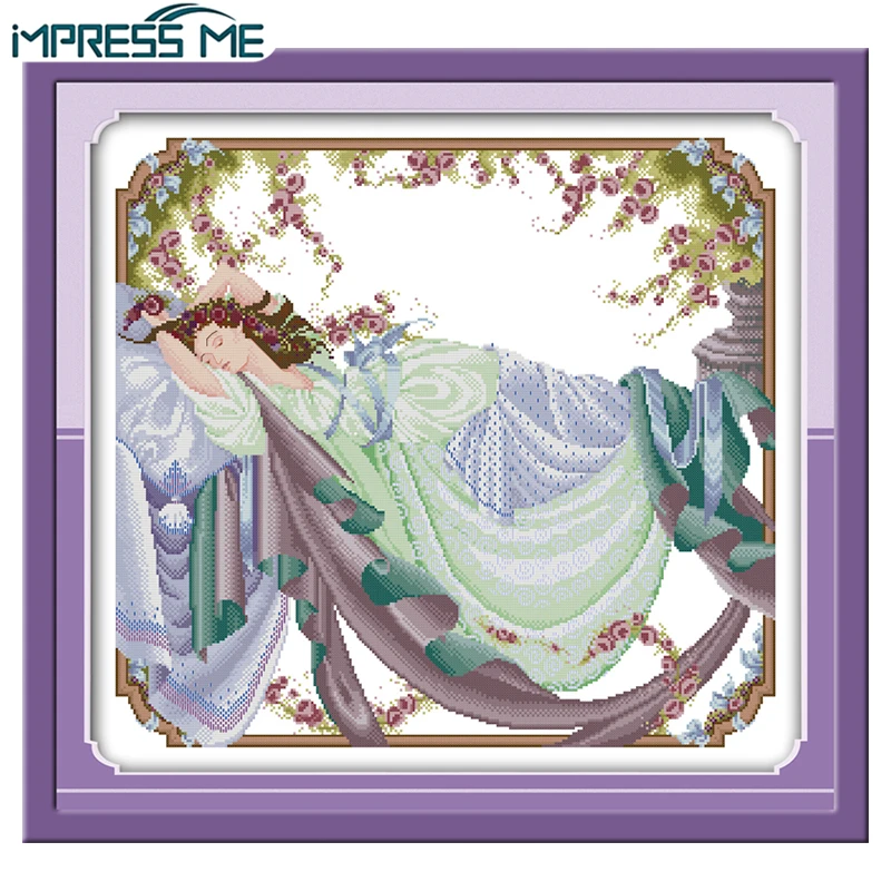 

IMPRESS ME Sleeping Beauty Paintings Cross Stitch Embroidery Needlework Set DIY Handicrafts Stamped Cross Stitch for Home Decor