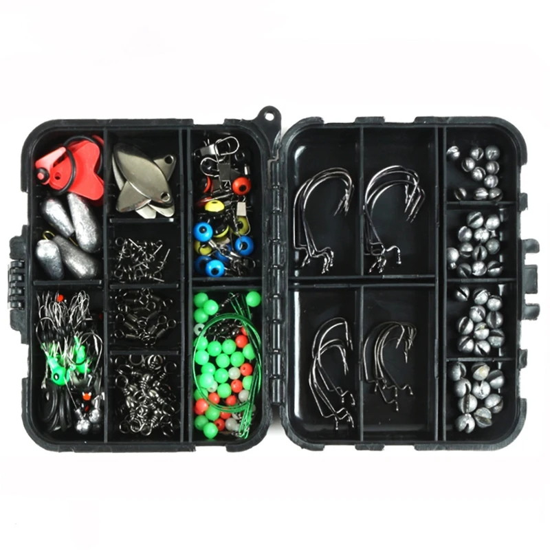 

187Pcs Fishing Accessories Kit Including Jig Hooks Bass Casting Sinker Weights Fishing Swivels Snaps