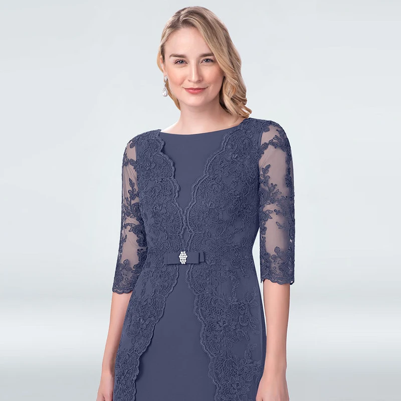 

With Jacket Mother Of The Bride Dresses Sheath Scoop Knee Length Chiffon Appliques Short Groom Mother Dresses For Weddings