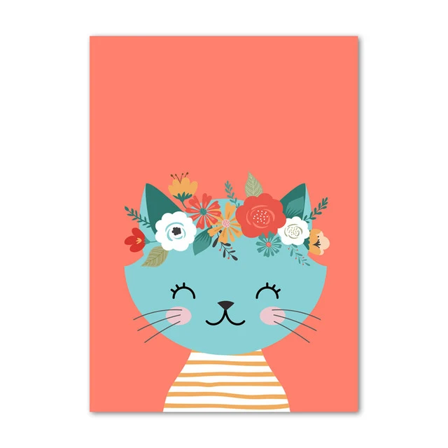 

Cartoon Rabbit Fox Flowers Animals Wall Art Canvas Painting Baby Room Cat Nordic Poster Wall Pictures For Living Room Unframed