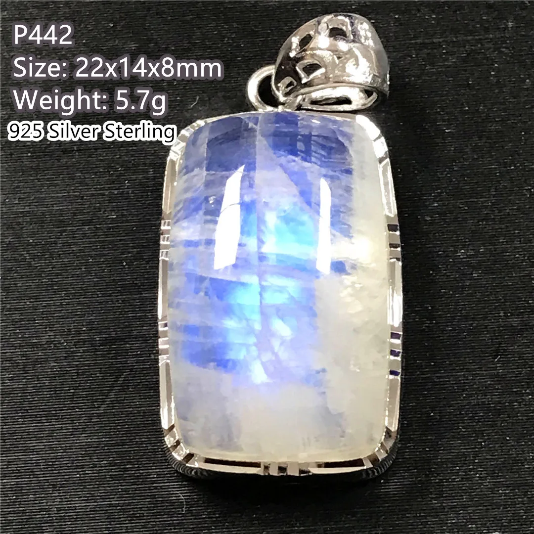 Natural Moonstone Crystal Necklace Pendant Silver Sterling For Women Men Love Gift Blue Light Stone Beads Gemstone Jewelry AAAAA