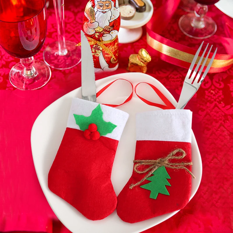 Рождественские столовые приборы рождественские сумки карманные фотообои для