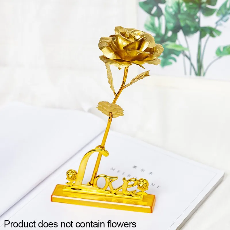 24K Gold Фольга отделка из розового романтический цветок с длинными стеблями любовь