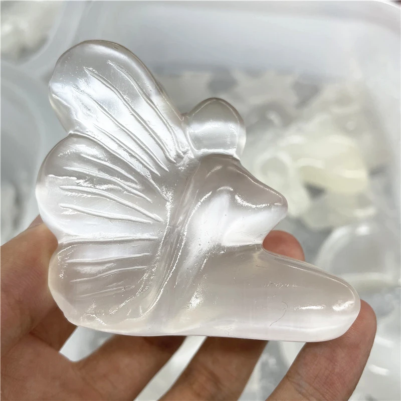 

Natural Selenite Crystal Carvings Flower Fairy Figure Gypsum Ornament Reiki Healing Decorative Sculpture Modern Room Design