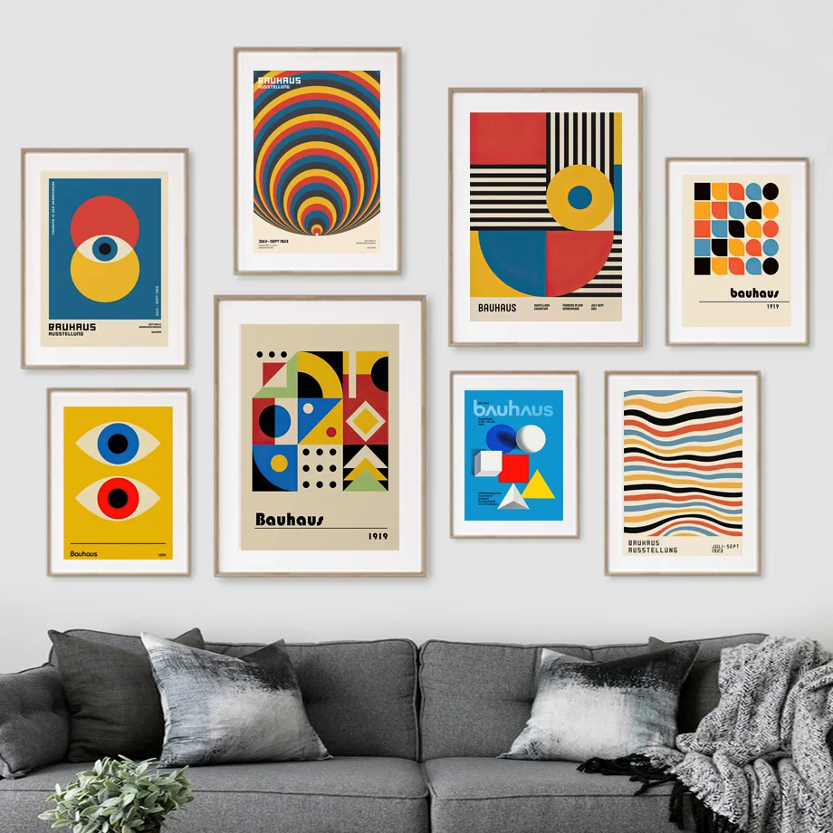 

Bauhaus Modern Abstract Geometry Line Color Block Wall Art Canvas Painting Posters and Prints Nordic Style Living Room Decor